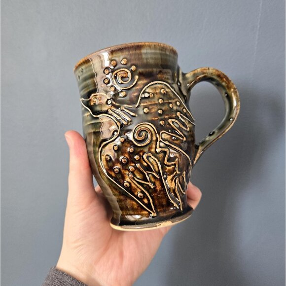 Curated Set of Four Handmade Studio Pottery Mugs Mismatched Dark Moody Earthy - Picture 7 of 10